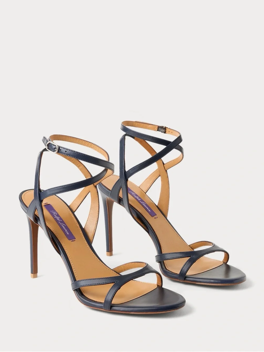 RALPH LAUREN COLLECTION CLARKE 95MM CALFSKIN SANDAL IN LUX NAVY